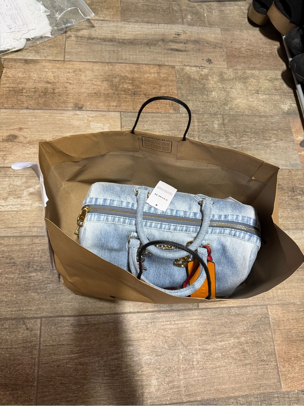 Coach Light Blue Denim Satchel with Red Heart & Orange Tag - Picture 5 of 9